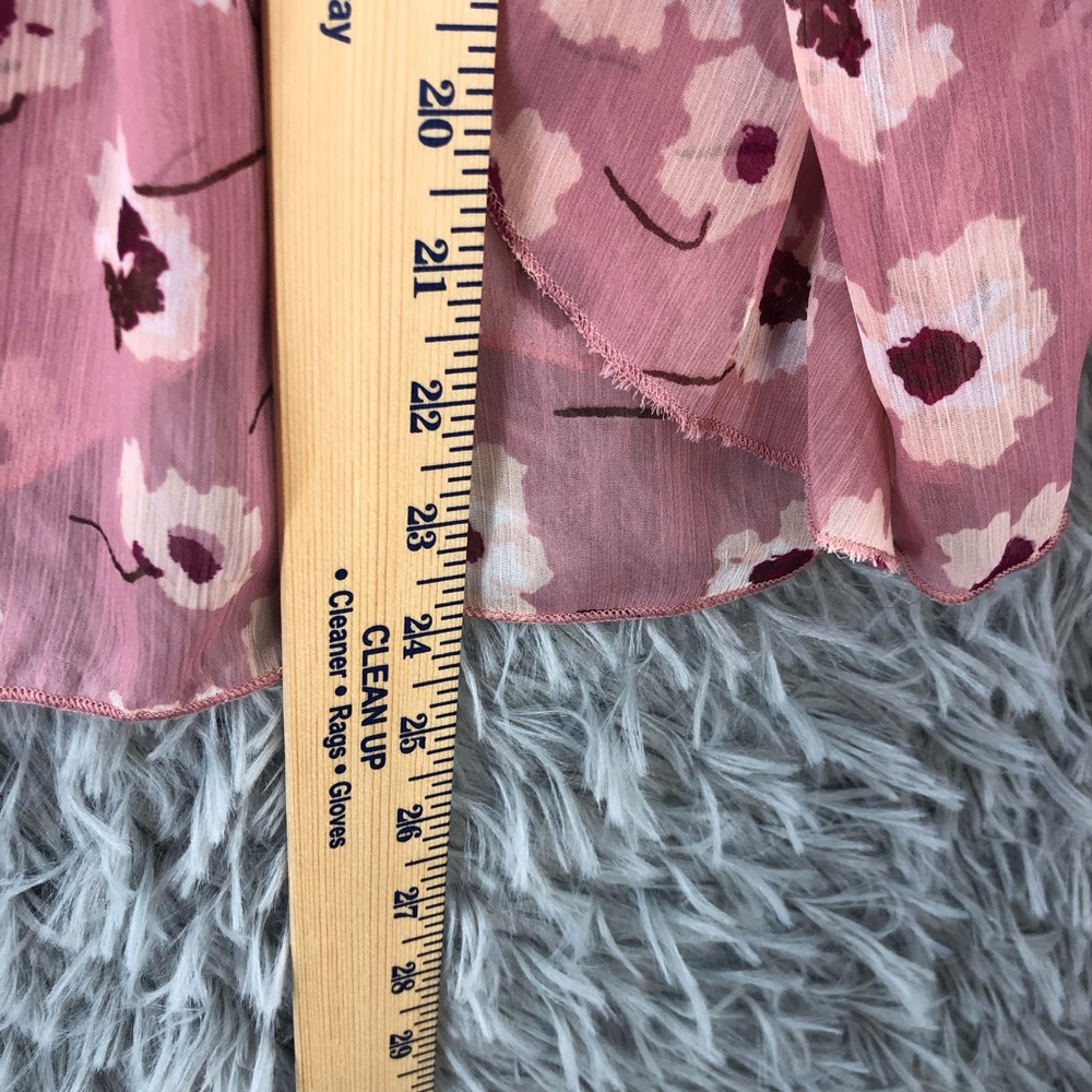 Lucky Brand Blouse Womens Small Floral Balloon Sleeves Ruffle Edge Pink Keyhole - Picture 6 of 13